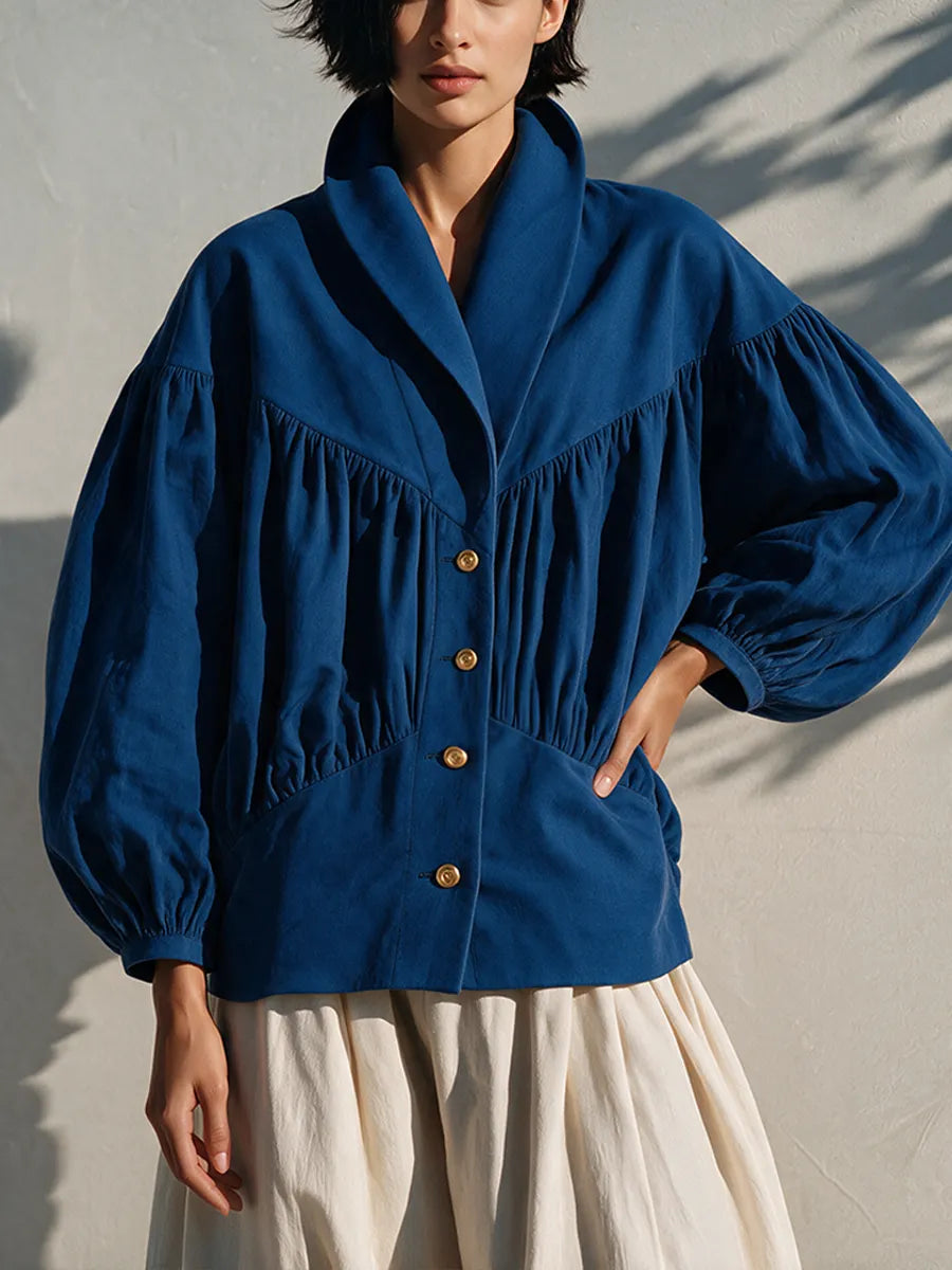 Women's Casual Collared Pleated Long-Sleeve Jacket MDZ0353I6ZRK