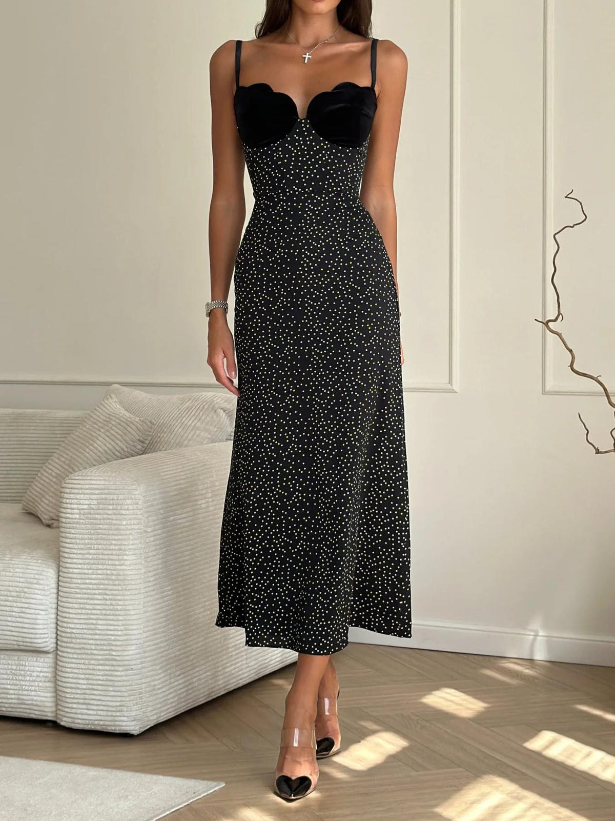 Velvet Insert Midi Dress
