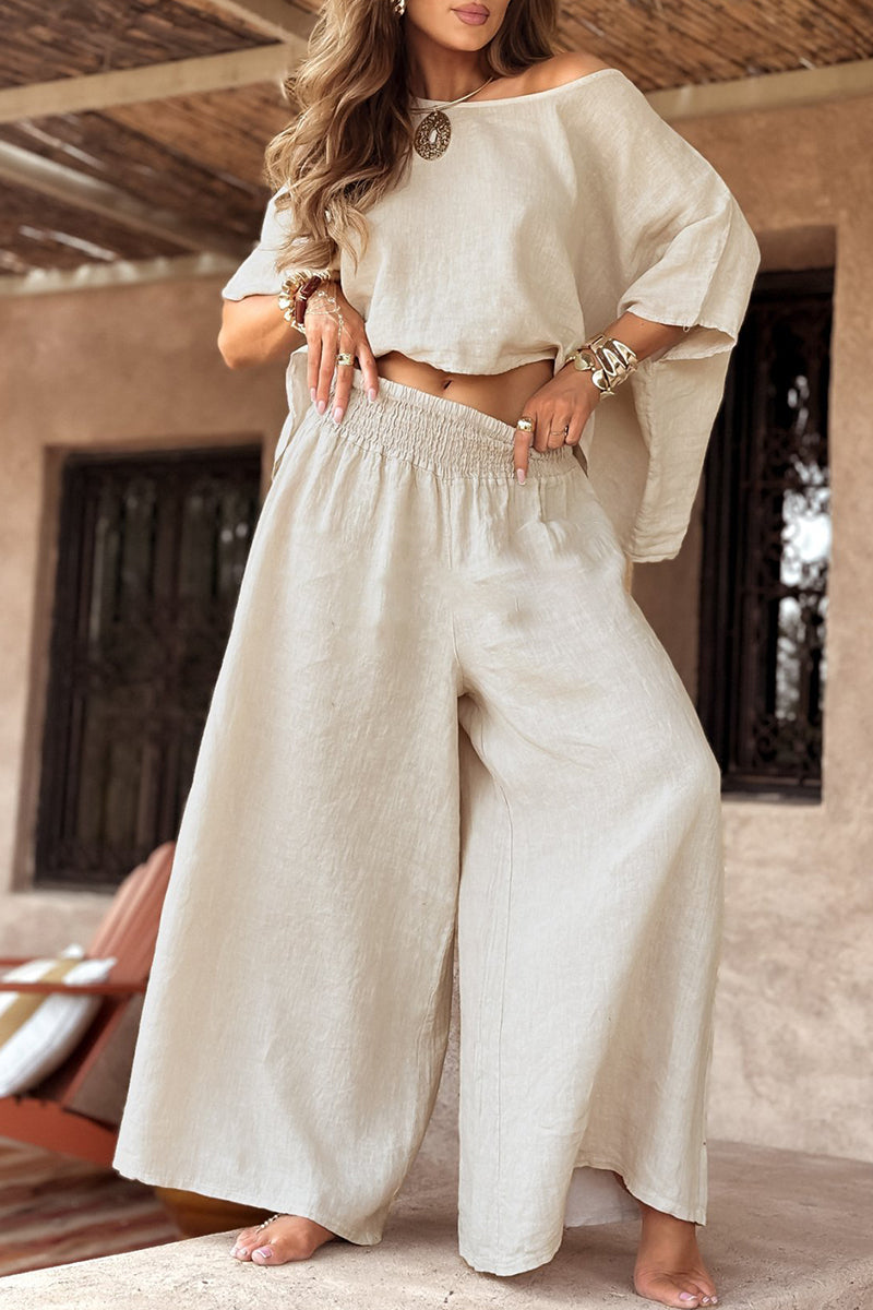 Women's Round Neck Cotton and Linen Casual Suit