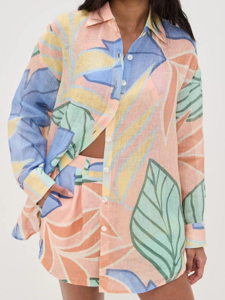 Playa Boyfriend Tropical Leaf Printed Short Set