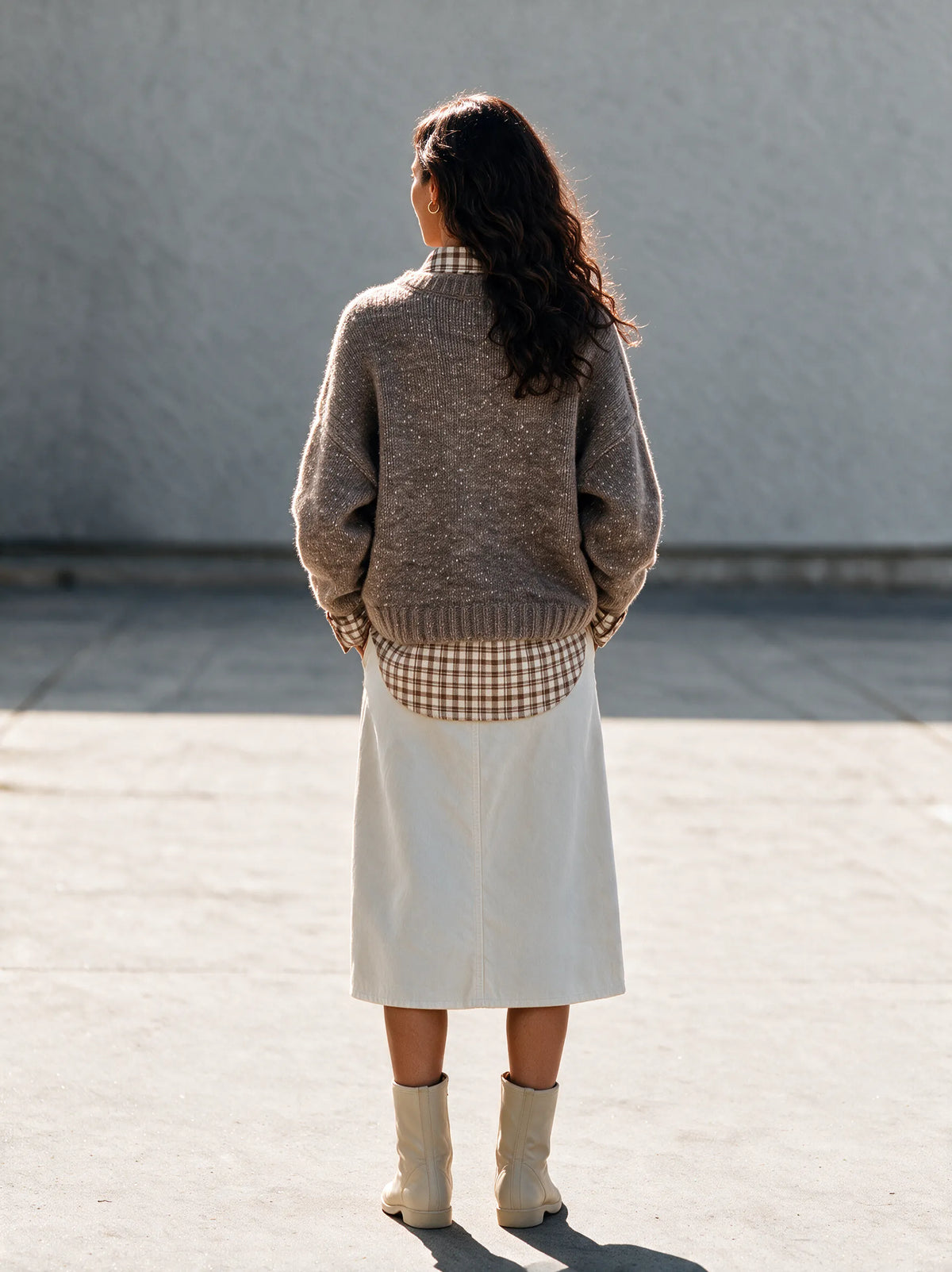 Women's Marled Cable‑Knit Faux Two‑Piece Knit Top & Button‑Front Slit Midi Skirt Set MDZ0243I5R