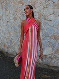 Sunset Samba Cross-Halter Stripe Dress