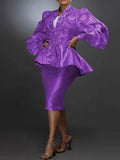 Fashion Puff Sleeve Printed Ruffle Net Yarn Two-Piece Skirt Suits Set