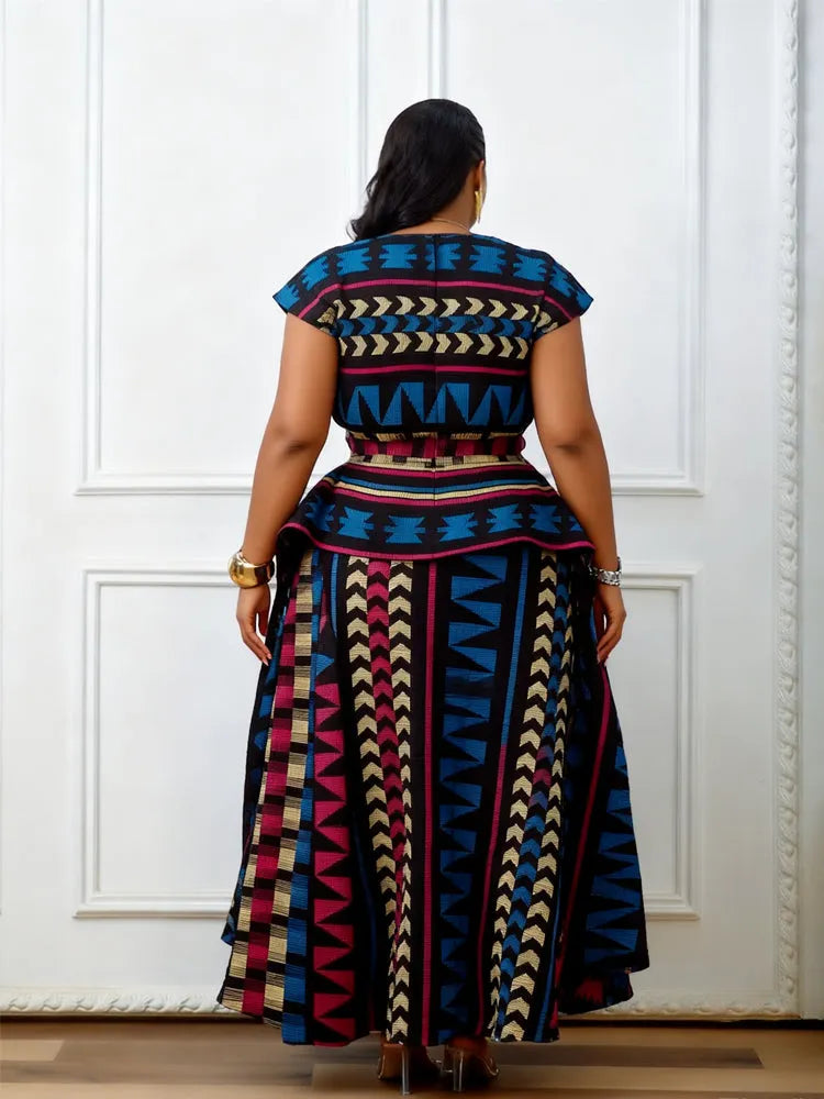 Multicolored African Print Peplum Maxi Dress