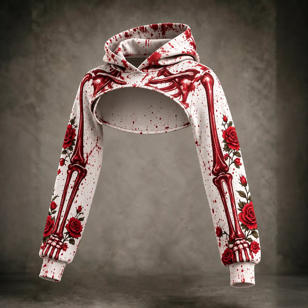 Women's Retro Halloween Rose Skeleton Spider Web Print Set