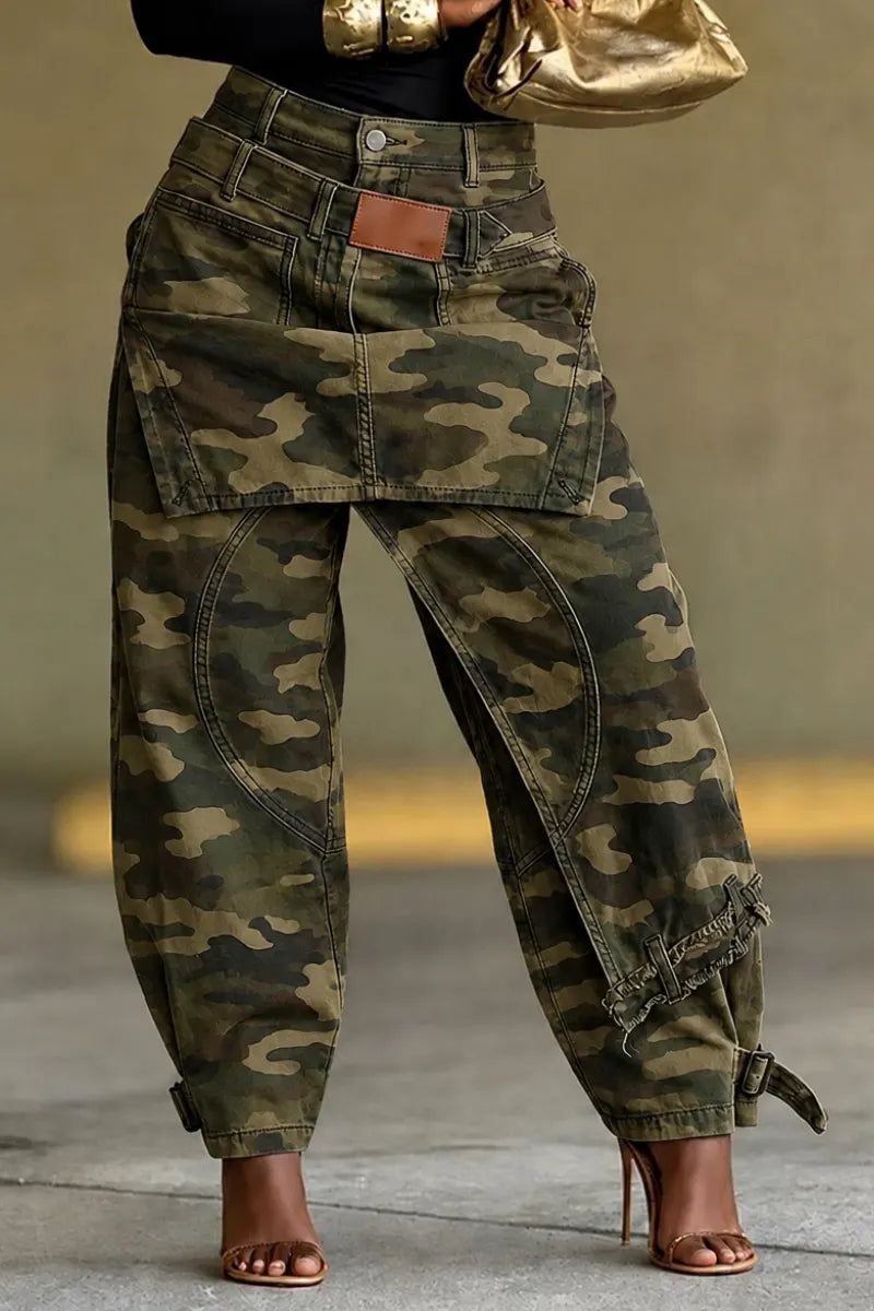 Olive Green Multi-Pocket Cargo Barrel Pants