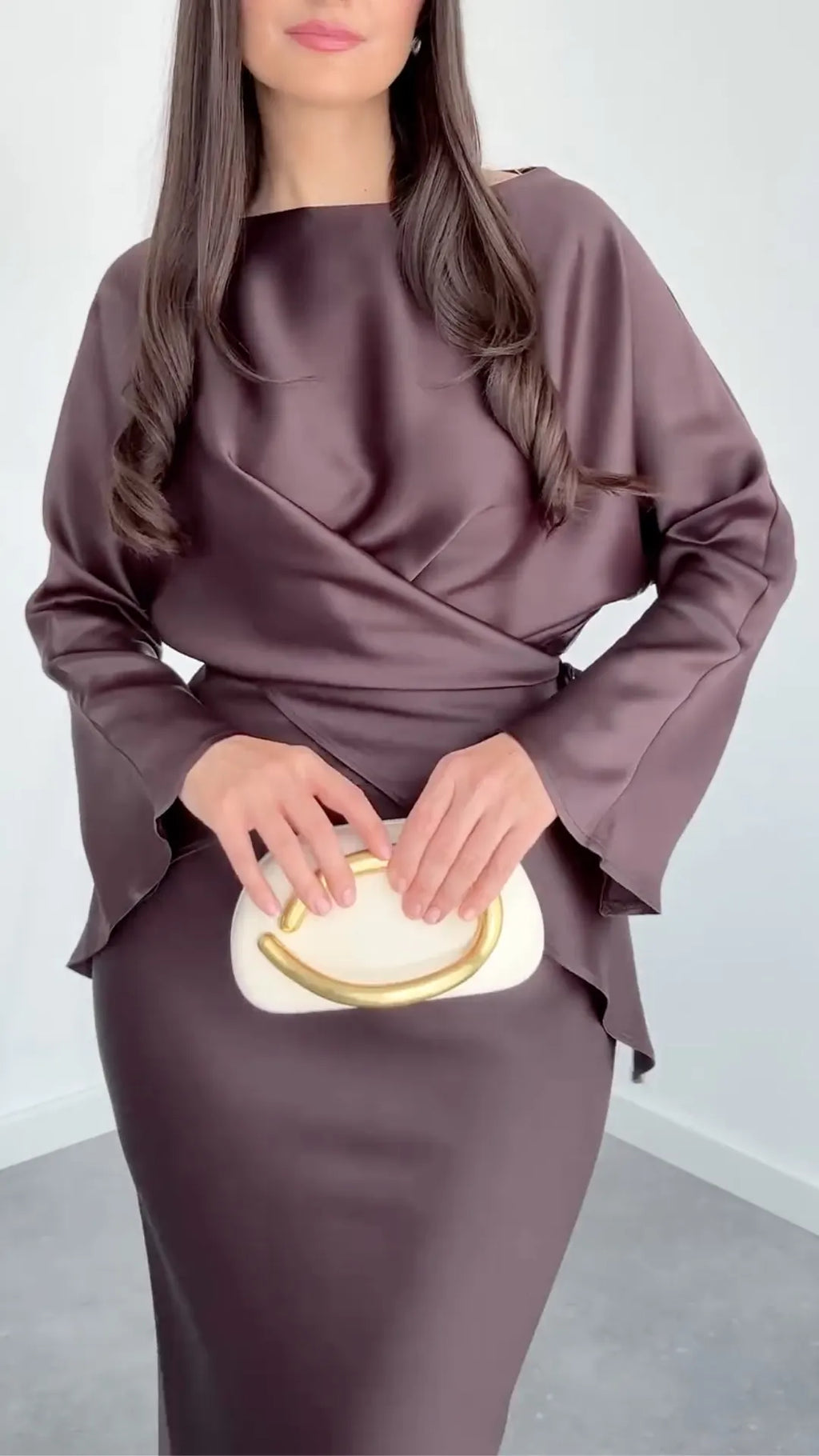 Draped Satin Top And Mermaid Skirt Two‐Piece Set