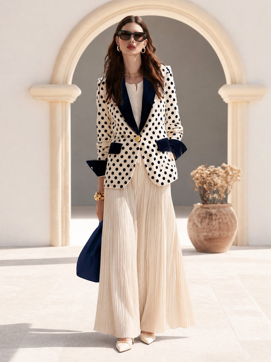 Women's Contrast Lapel Polka Dot Velvet Blazer