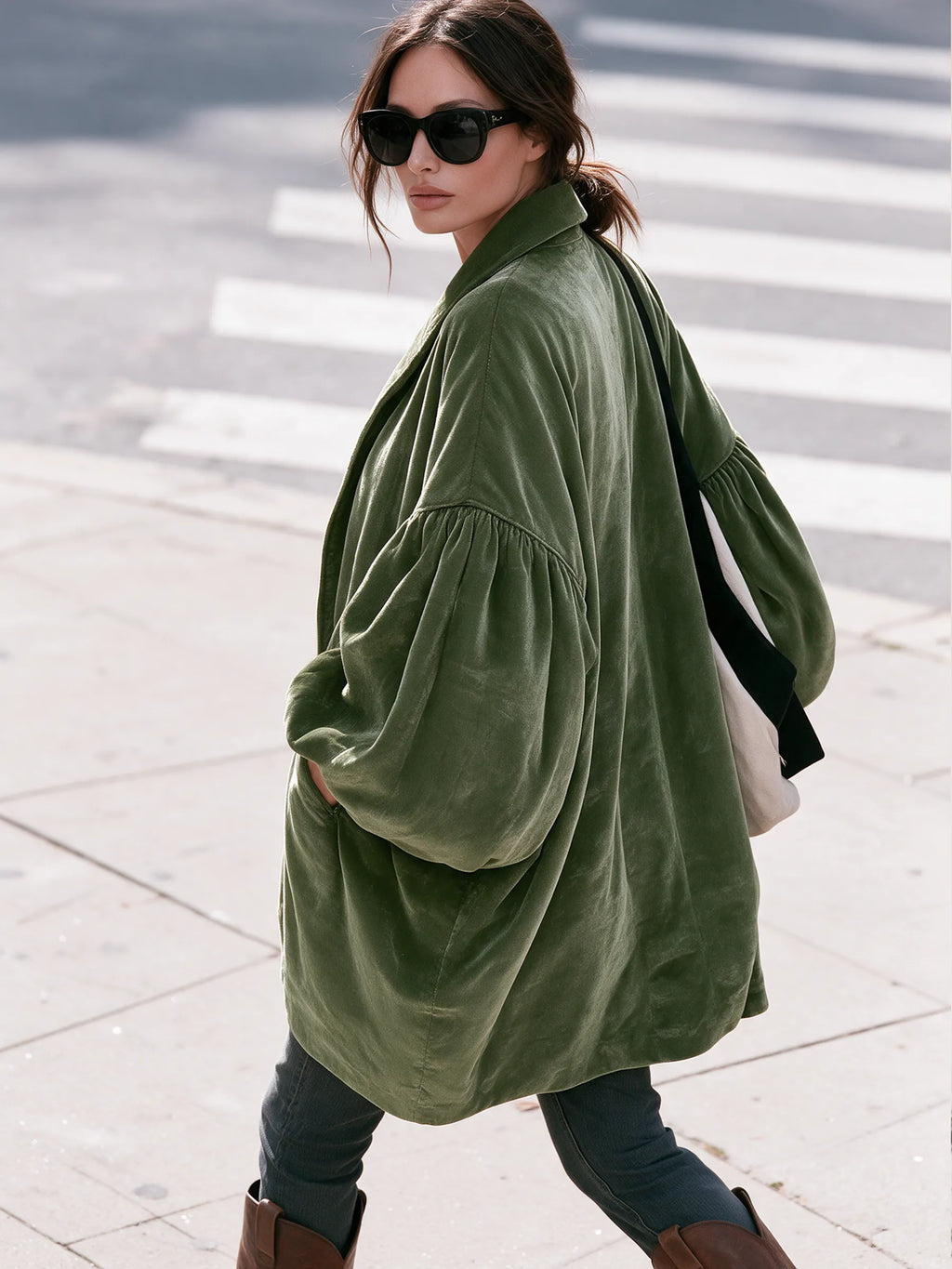 Liquid Velvet Oversized Cocoon Coat With Elasticated Cuffs