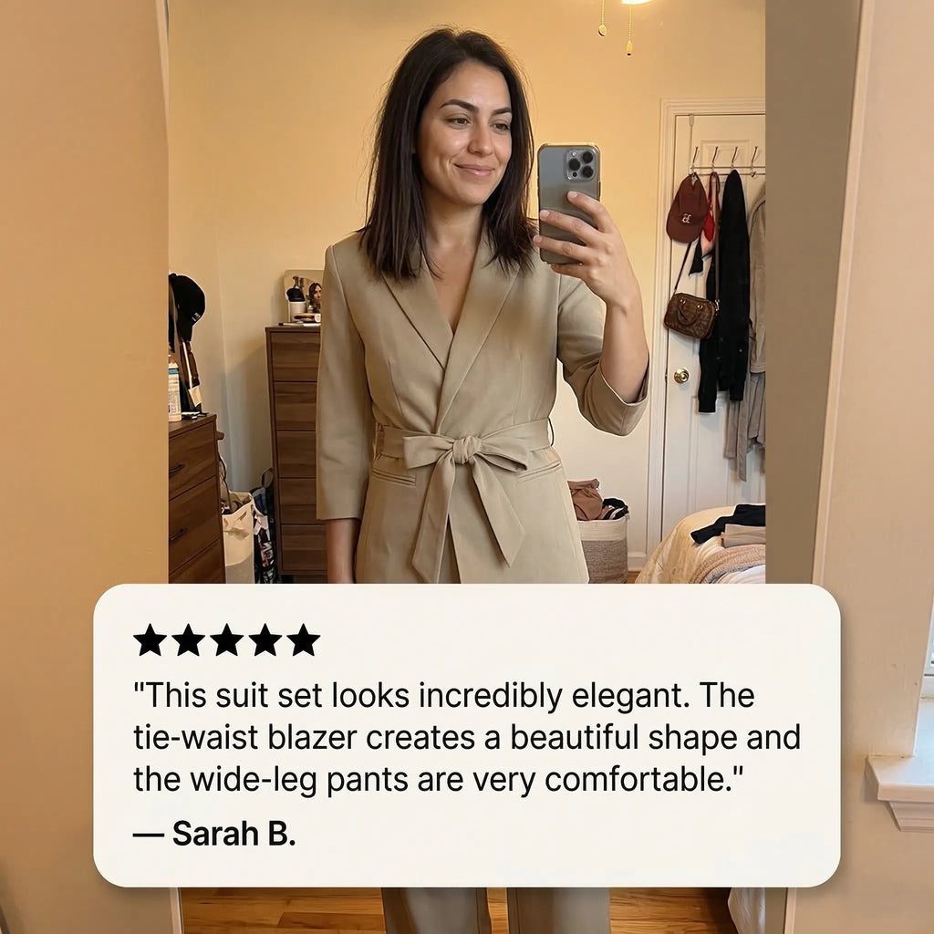 Tie-Waist Blazer & Wide-Leg Pants 2-Piece Suit Set + 50% OFF