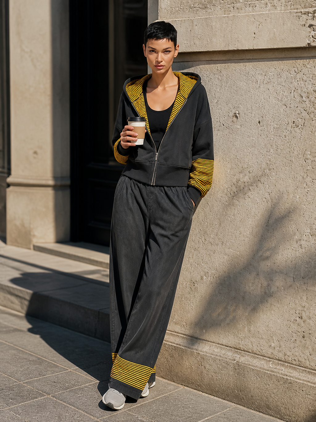 Women's Color-Block Striped Hooded Sweatshirt & Pants Set MDZ2773H7ZRK