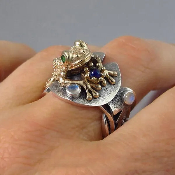 Gold Frog Ring With Gems