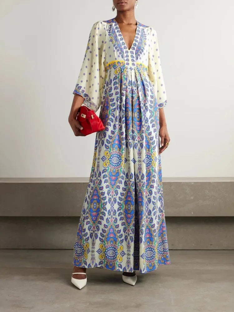 Casual Loose Printed V-Neck Maxi Dress