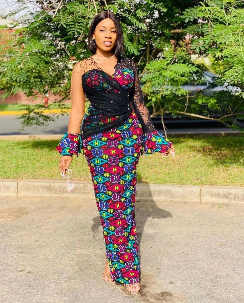 Printed Rhombus Look-Younger Sleeveless Round-Neck Maxi Dresses