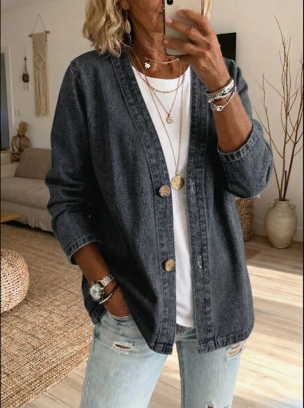 Denim Button Coat