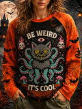 Vintage Be Weird It’s Cool Halloween Octo‐cat Raglan Sweatshirt