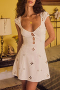 White Eyelet Cut‐Out Short Mini Dress