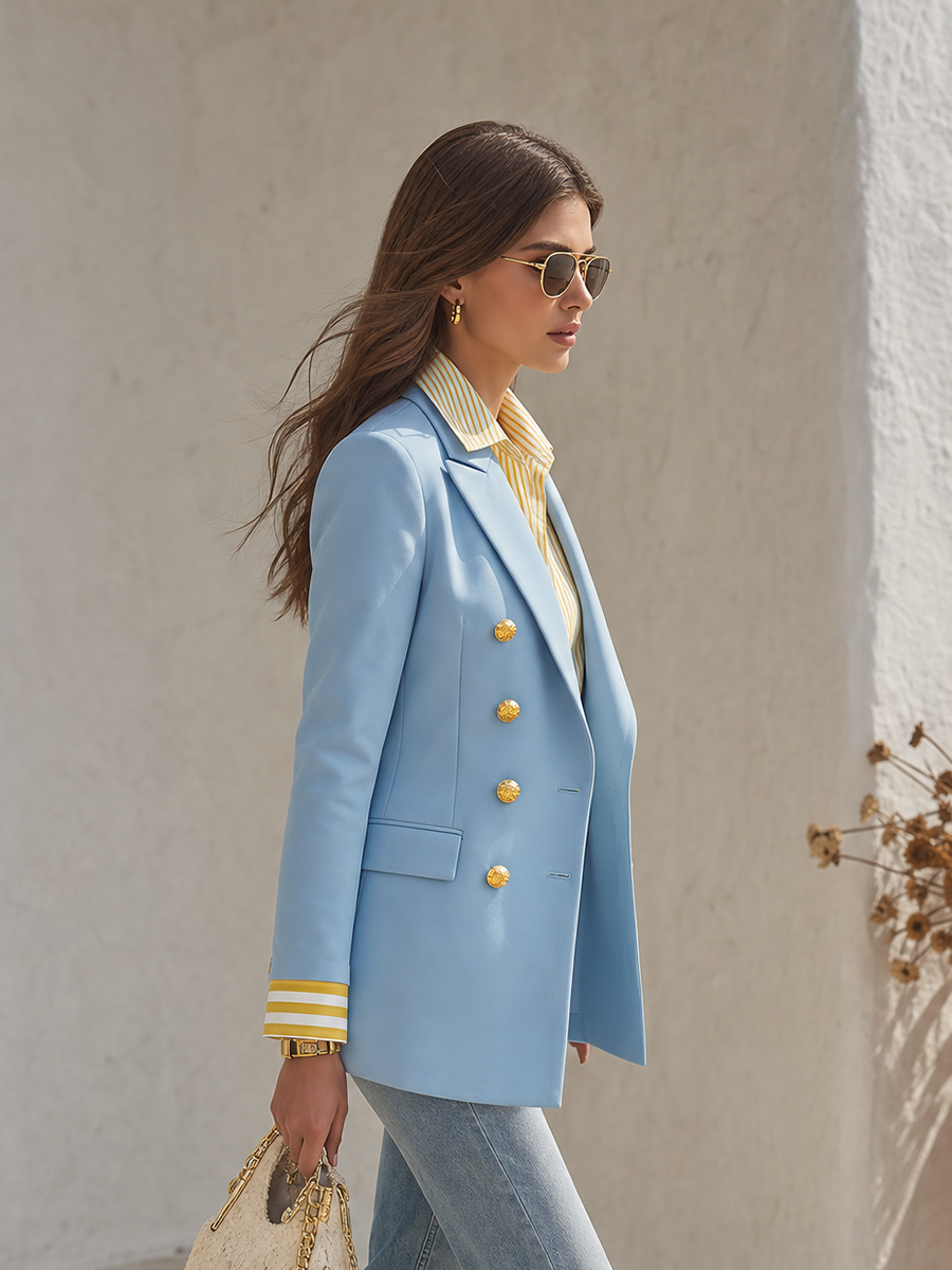 Resort-style Collared Contrasting Stripes Blazer