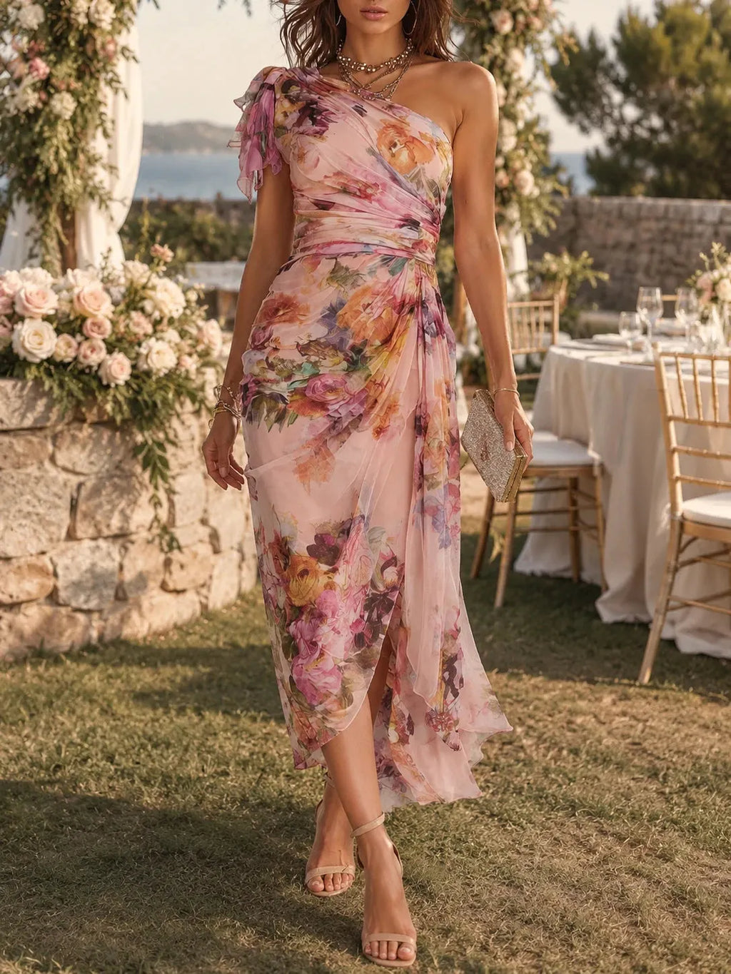 Vintage Midi Dress in chiffon, Designer Aesthetic