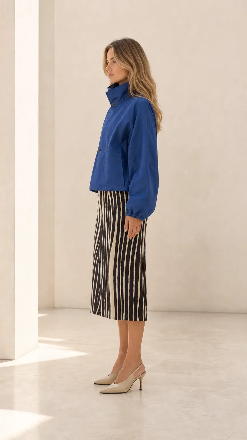 Women's High Neck Cropped Blouson Jacket with Balloon Sleeves