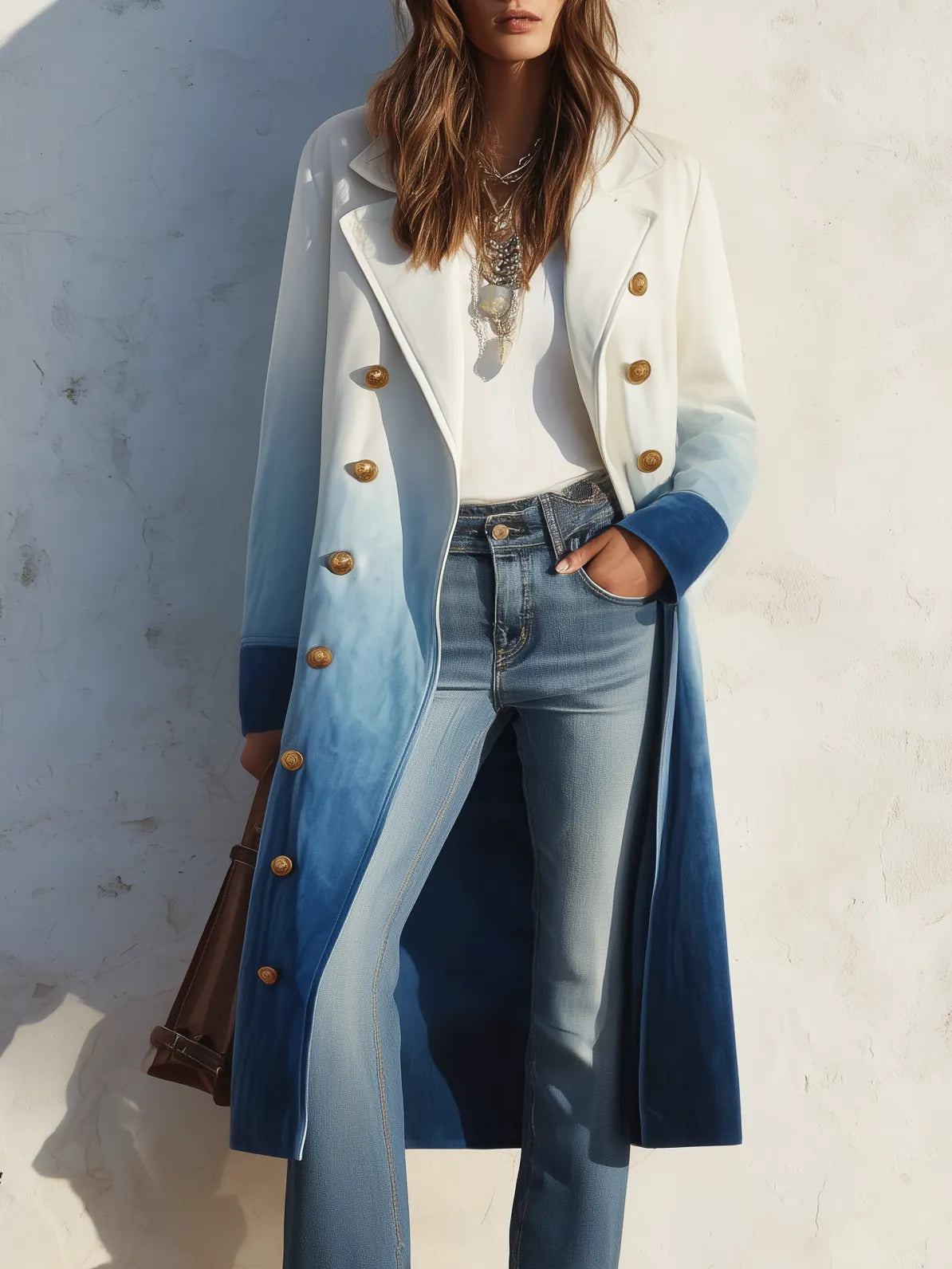Vacation Vintage Gradient Print Faux Suede Midi Coat