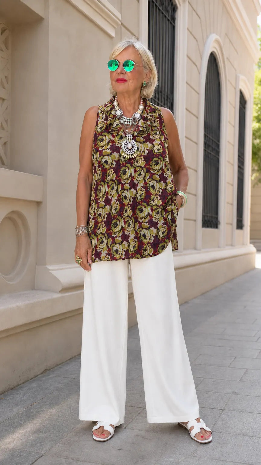 Women's Sleeveless Mock Neck Floral Tunic Blouse