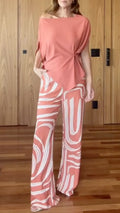 Off‐Shoulder Abstract Print Pant Two‐Piece Set