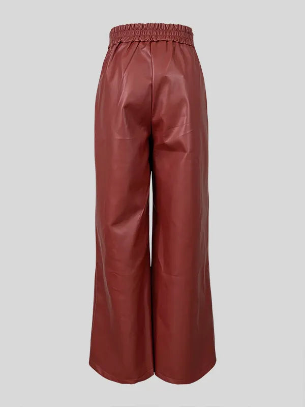 High Waisted Loose Pleated Pockets Split-Joint Pants Trousers