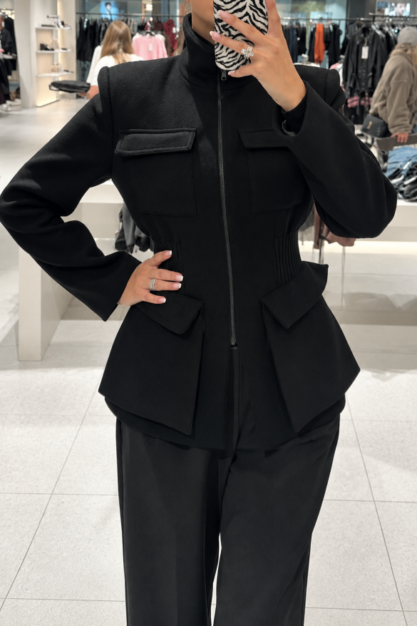 black-double-breasted-blazer-coat-structured-wool-peplum-jacket