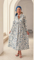 Floral Print Ruffle Collar Long Sleeve Midi Dress