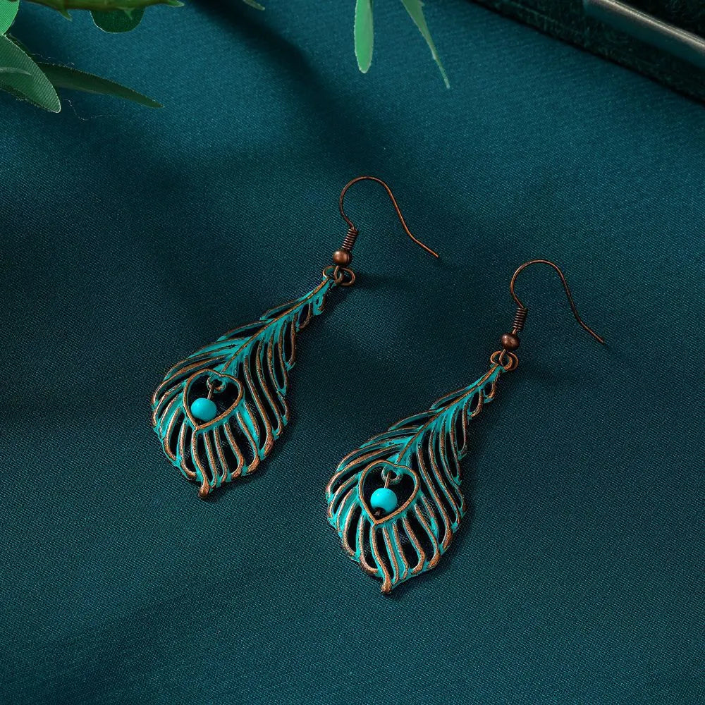 Retro  Feather Hollow Earrings