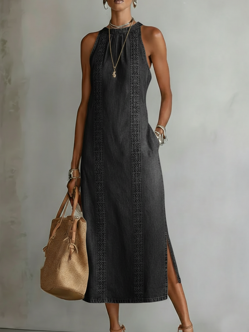 Retro Midi Dress in denim, Affordable Luxury