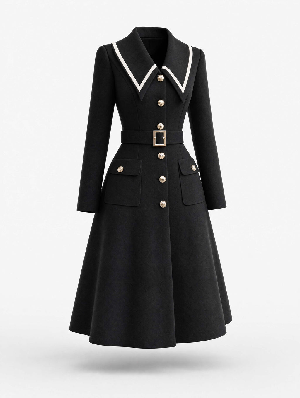 Vintage Collared Belted Midi Coat
