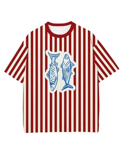 Red Sardine Print Short Sleeve T-Shirt