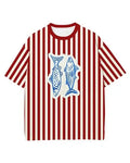 Red Sardine Print Short Sleeve T-Shirt