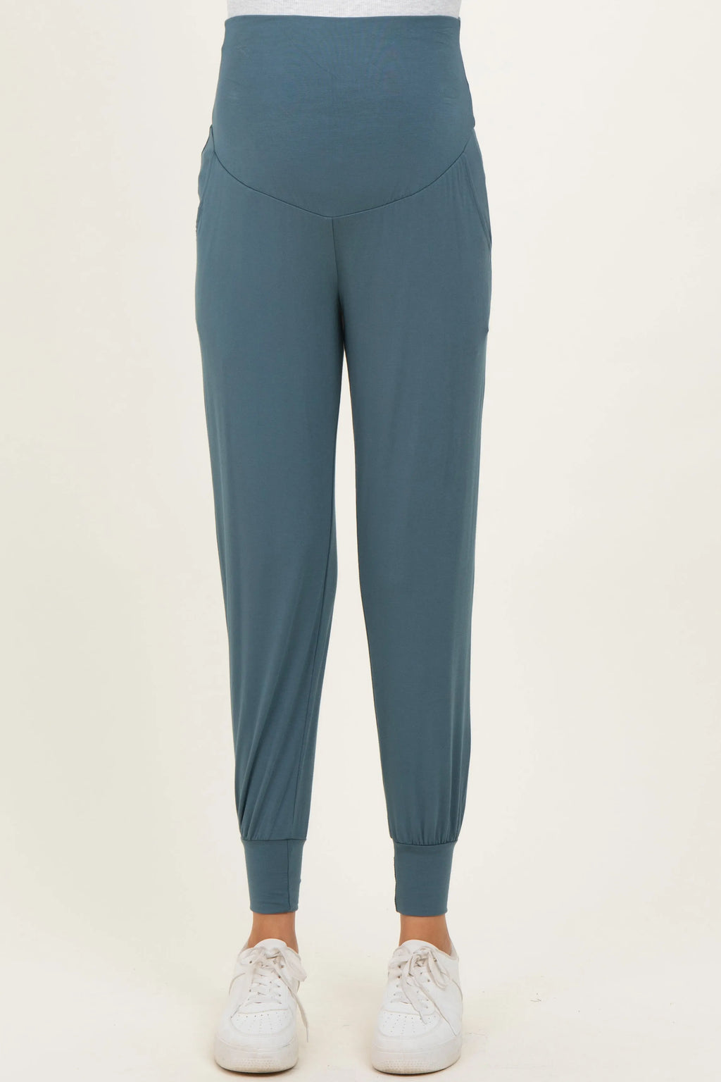 Teal Blue Maternity Band Jogger Pants