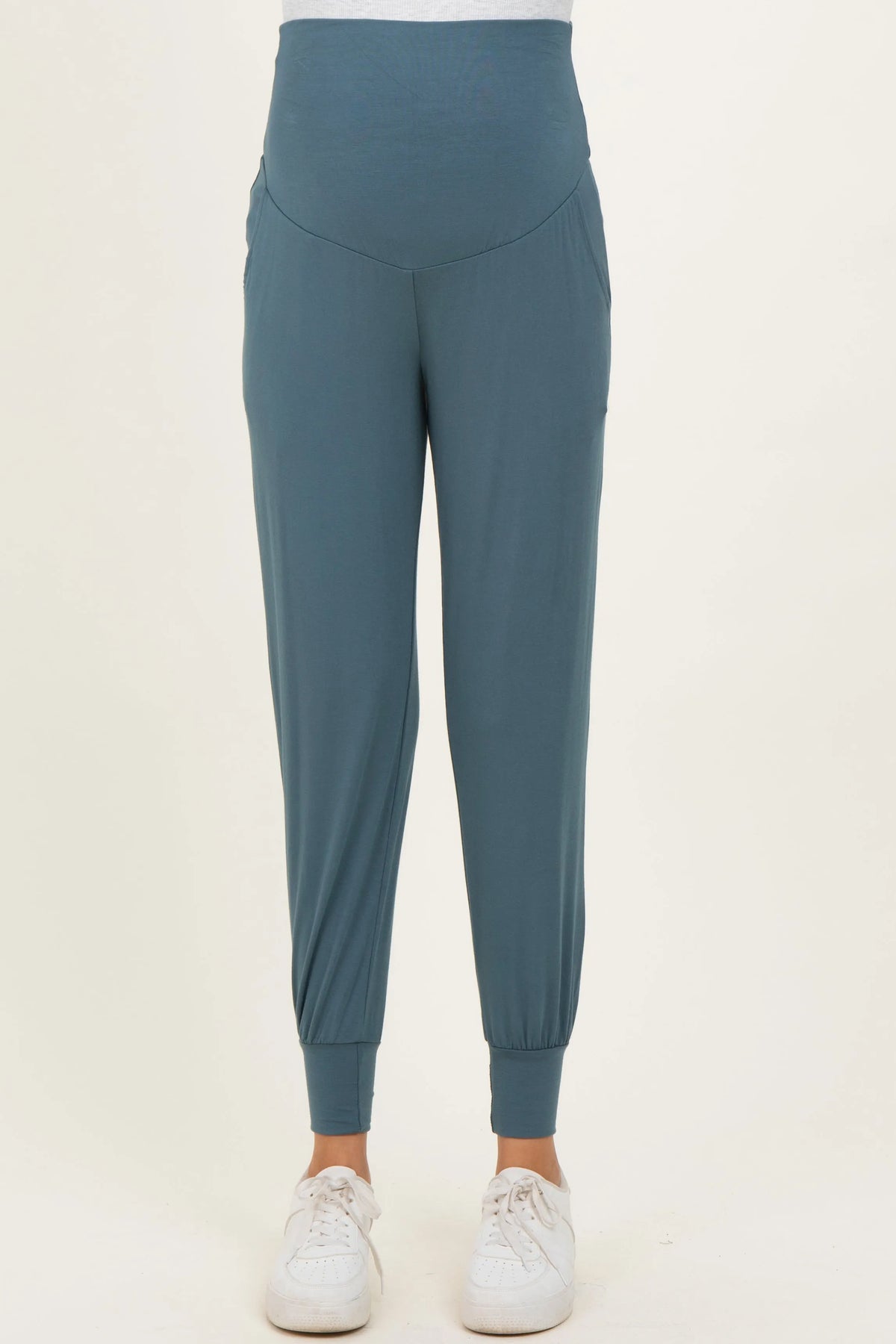 Teal Blue Maternity Band Jogger Pants