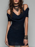 Boho Cowl Neck Knitted Slim Mini Dress