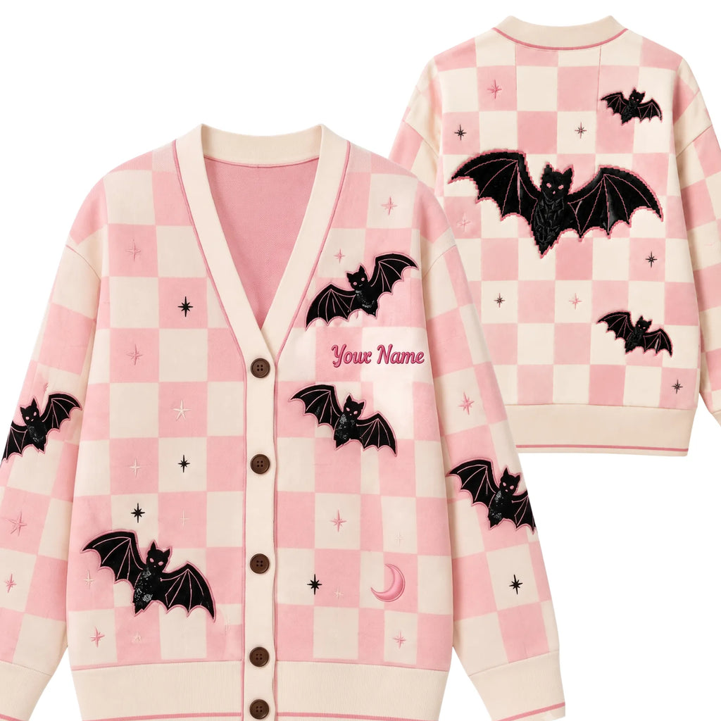 Chaotic Club Pink Bat Vintage Halloween Personalized Cardigan