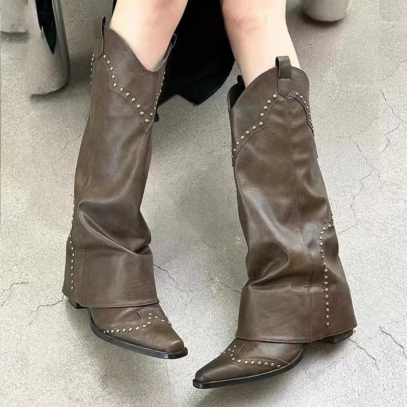 Women's Western Cowboy Rivet Trouser Boots