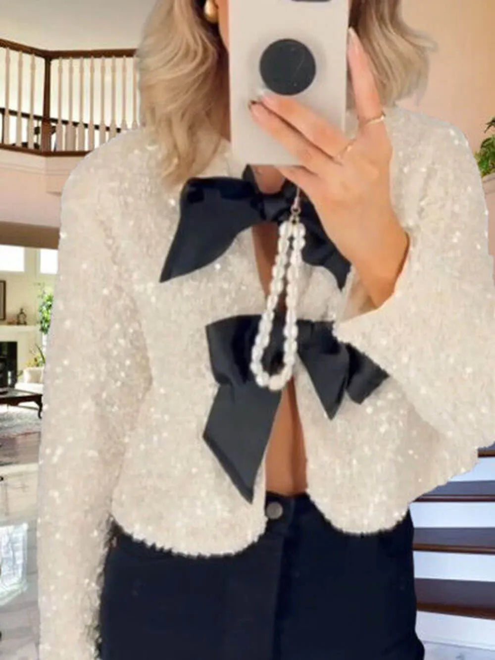 Tie-front Sequined Jacket