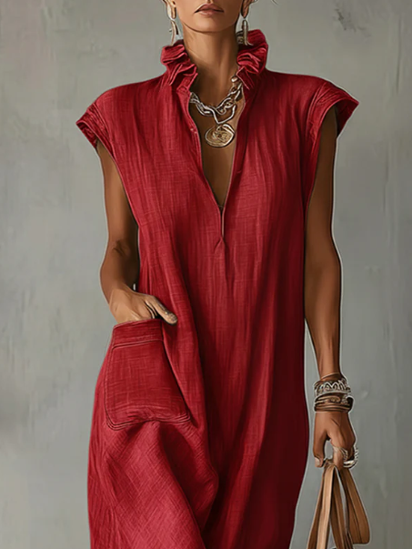 Elegant Midi Dress in linen, Premium Look