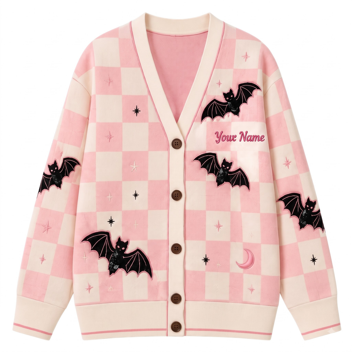 Chaotic Club Pink Bat Vintage Halloween Personalized Cardigan