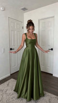 olive-satin-gown-square-neck-sleeveless-a-line-maxi-dress