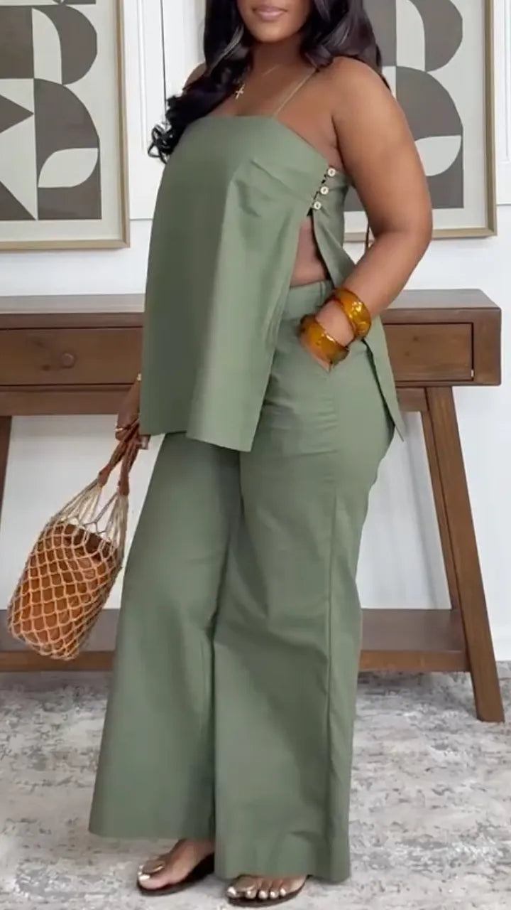 Women's Suspender Side-slit Casual Vacation Set