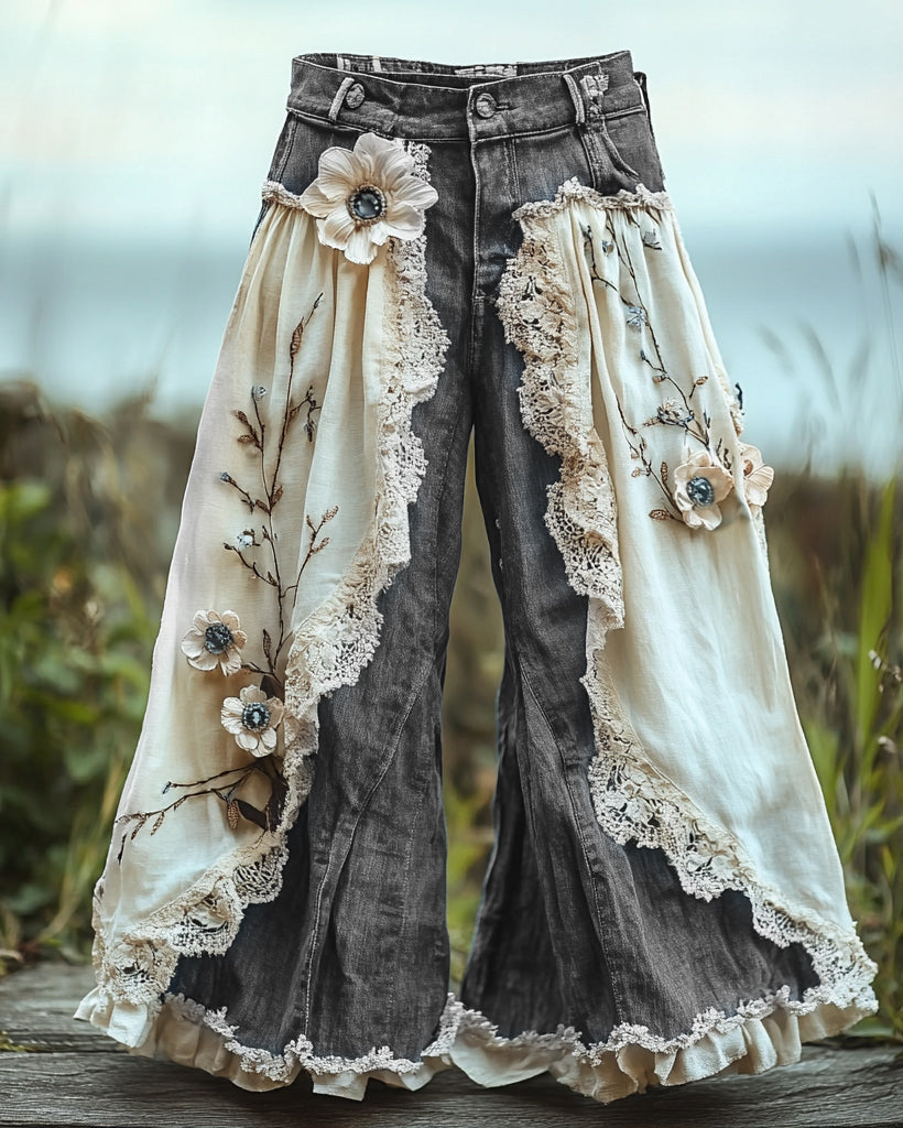 Summer Vacation Ruffle Lace Patchwork Pants 10b4
