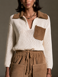 Women's Crochet Panel Casual Collared Top MDZ0119I8GMJ
