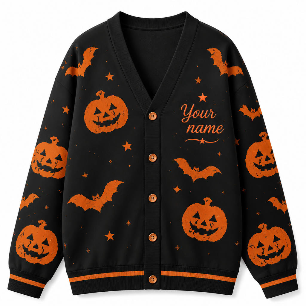 Chaotic Club Personalized Name Happy Halloween Cardigan Sweaters
