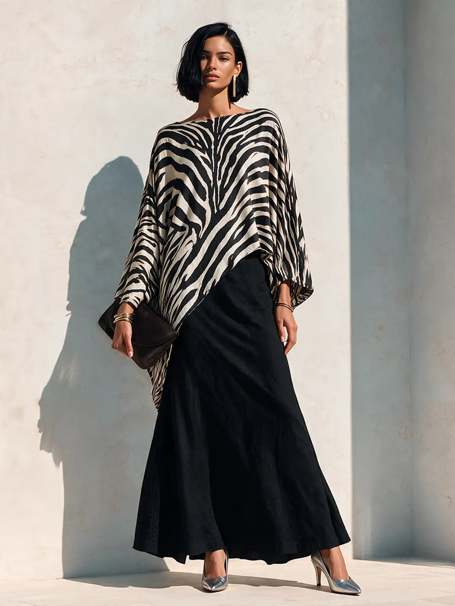 Women's Zebra-Print Asymmetric Hem Top & Cotton-Blend Skirt Set MDZ3135H8ZRK