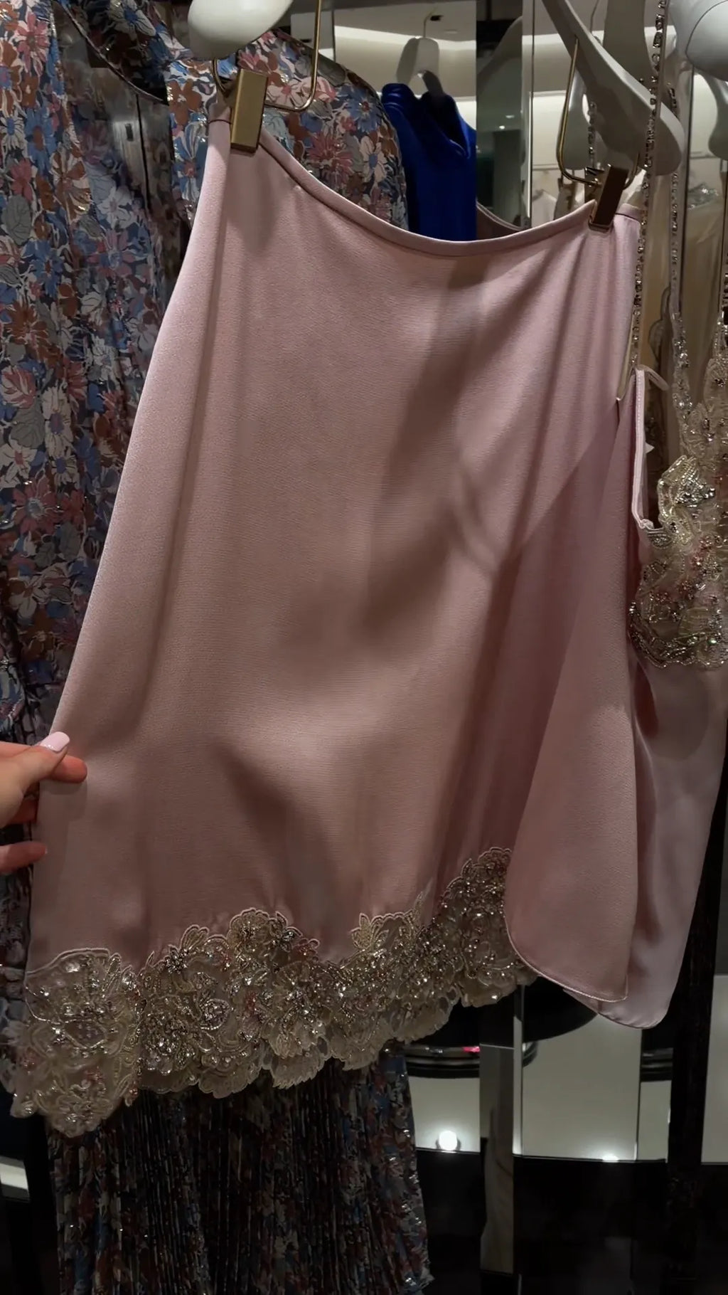 Pink Beaded Lace Satin Two‐Piece Set